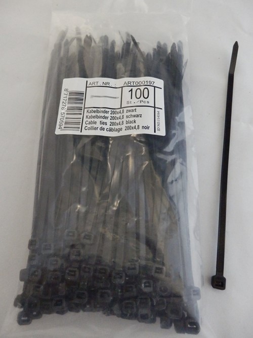 Kabelbinder  200 x 4,8 mm  schwarz UV beständig - 100 Stück